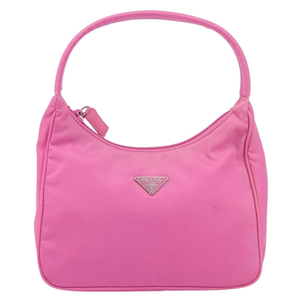 PRADA Hand Bag Nylon Pink Silver Auth 155230V