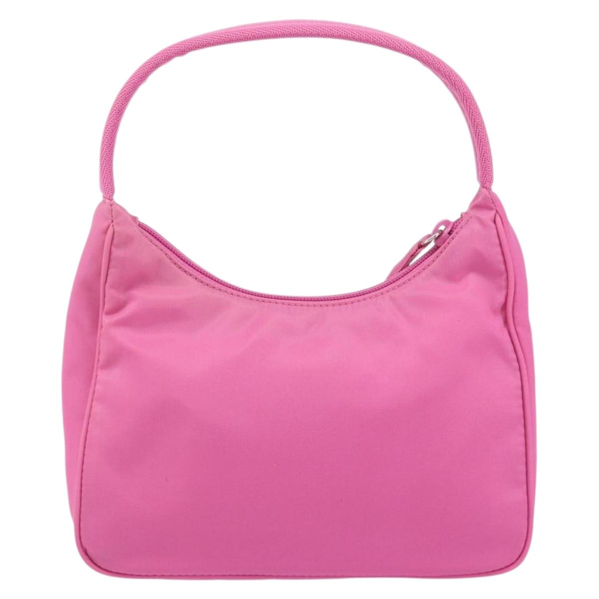 PRADA Hand Bag Nylon Pink Silver Auth 155230V