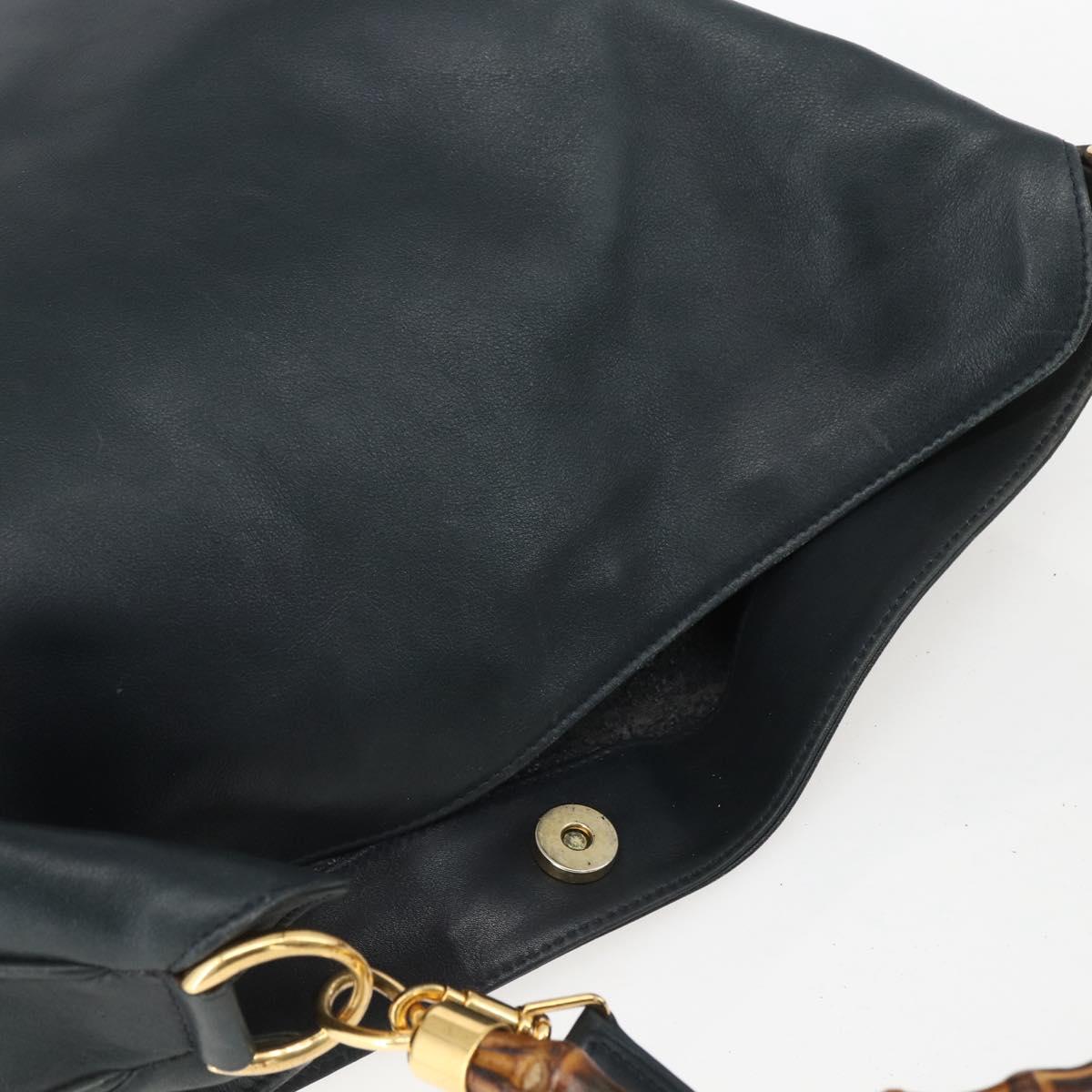 GUCCI Bamboo Hand Bag Leather 2way Black Gold 001 1014 1577 Auth 155231