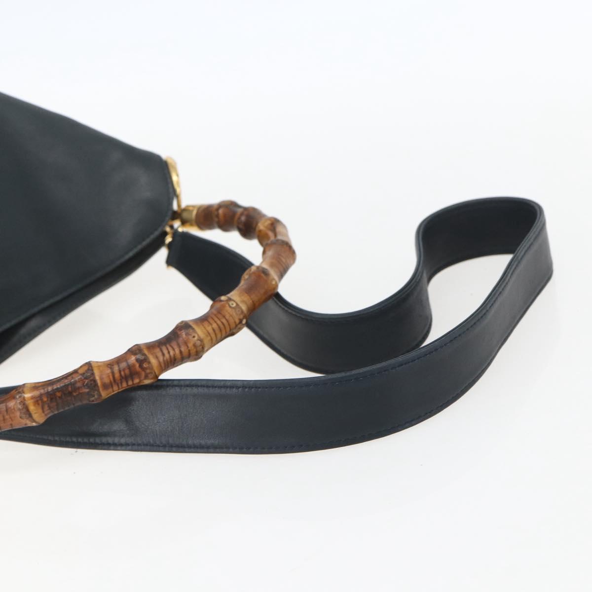 GUCCI Bamboo Hand Bag Leather 2way Black Gold 001 1014 1577 Auth 155231