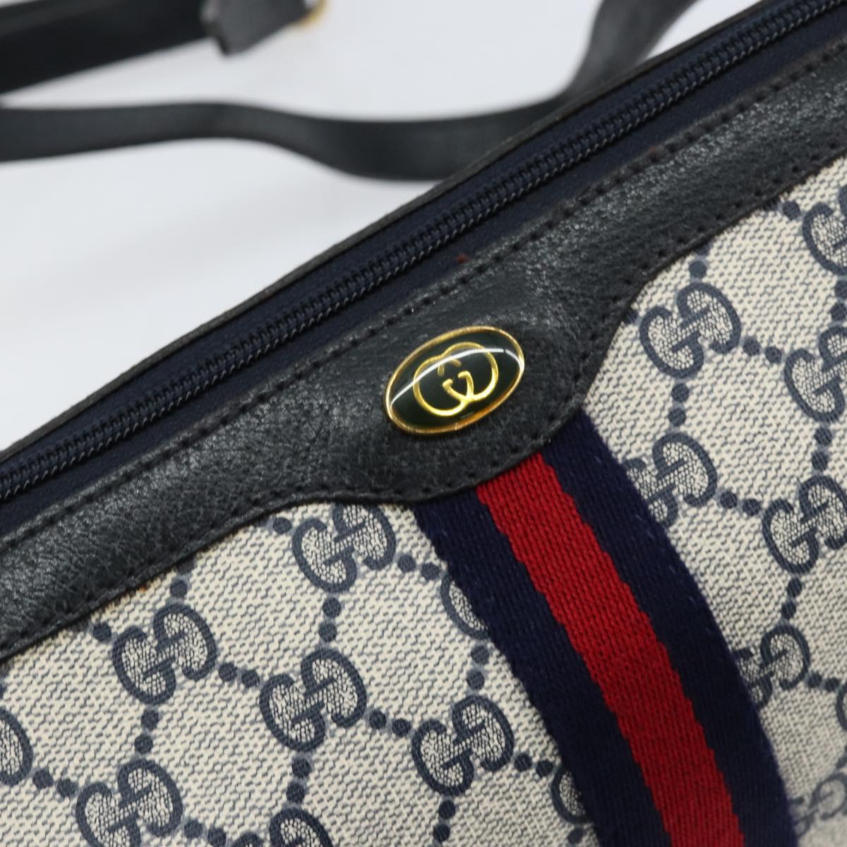 GUCCI GG Supreme Sherry Line Shoulder Bag PVC Red Navy 41 004 4464 Auth 155232