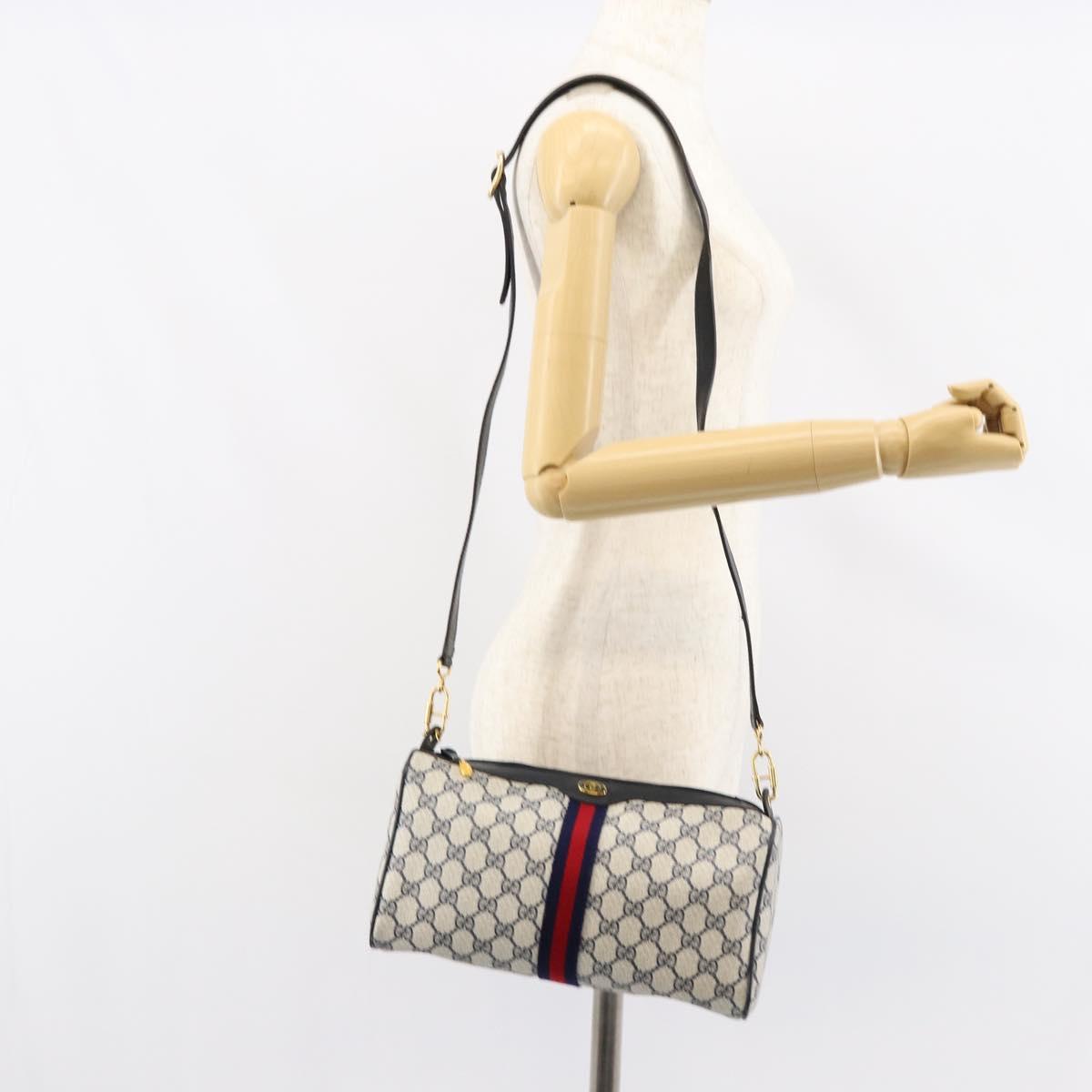 GUCCI GG Supreme Sherry Line Shoulder Bag PVC Red Navy 41 004 4464 Auth 155232
