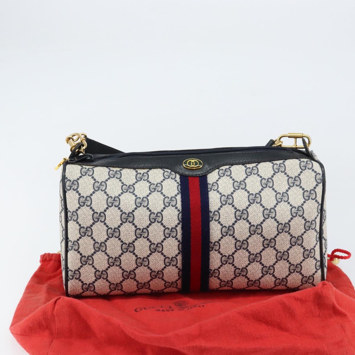 GUCCI GG Supreme Sherry Line Shoulder Bag PVC Red Navy 41 004 4464 Auth 155232