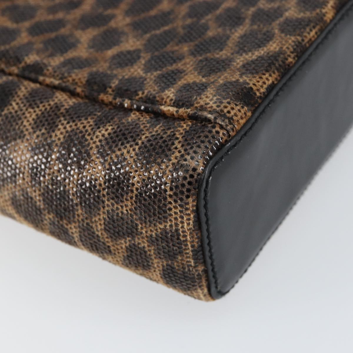 LOEWE Leopard Vanity Hand Bag Leather Black Gold Auth 155236