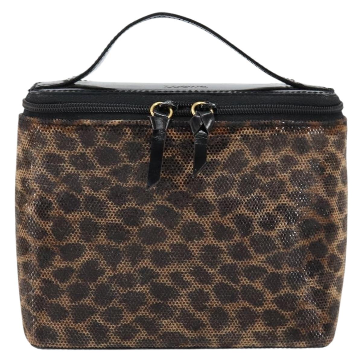 LOEWE Leopard Vanity Hand Bag Leather Black Gold Auth 155236