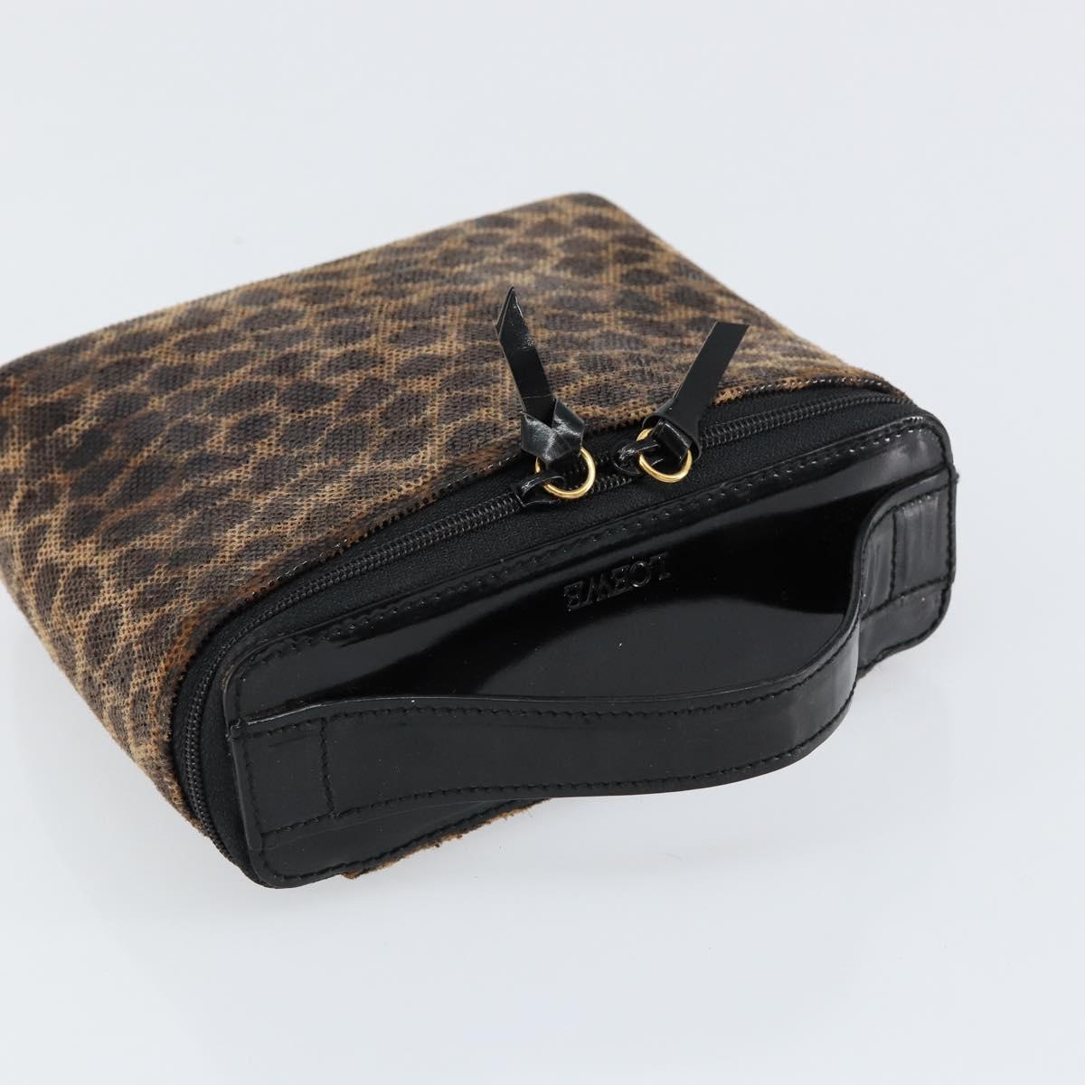 LOEWE Leopard Vanity Hand Bag Leather Black Gold Auth 155236