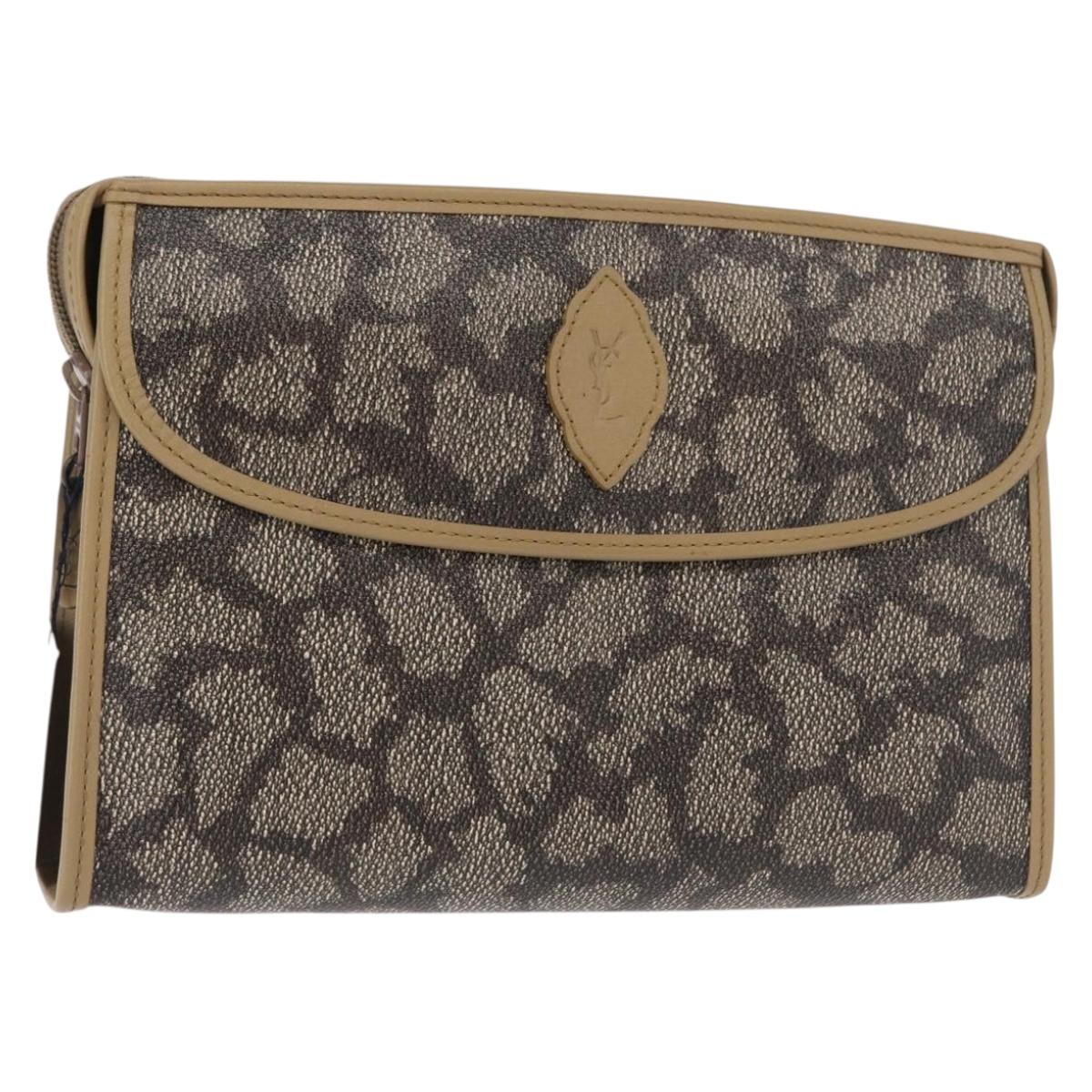 SAINT LAURENT Clutch Bag PVC Leather Beige Auth 155237