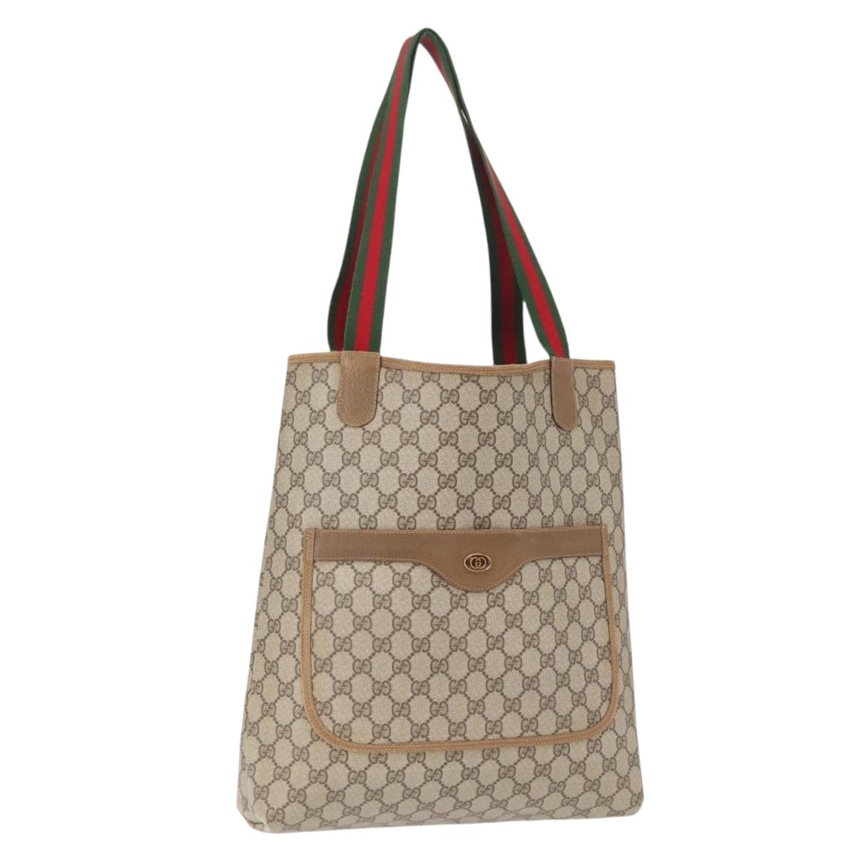 GUCCI GG Supreme Web Sherry Line Bag PVC Beige Red Green 02 003 53 Auth 155240