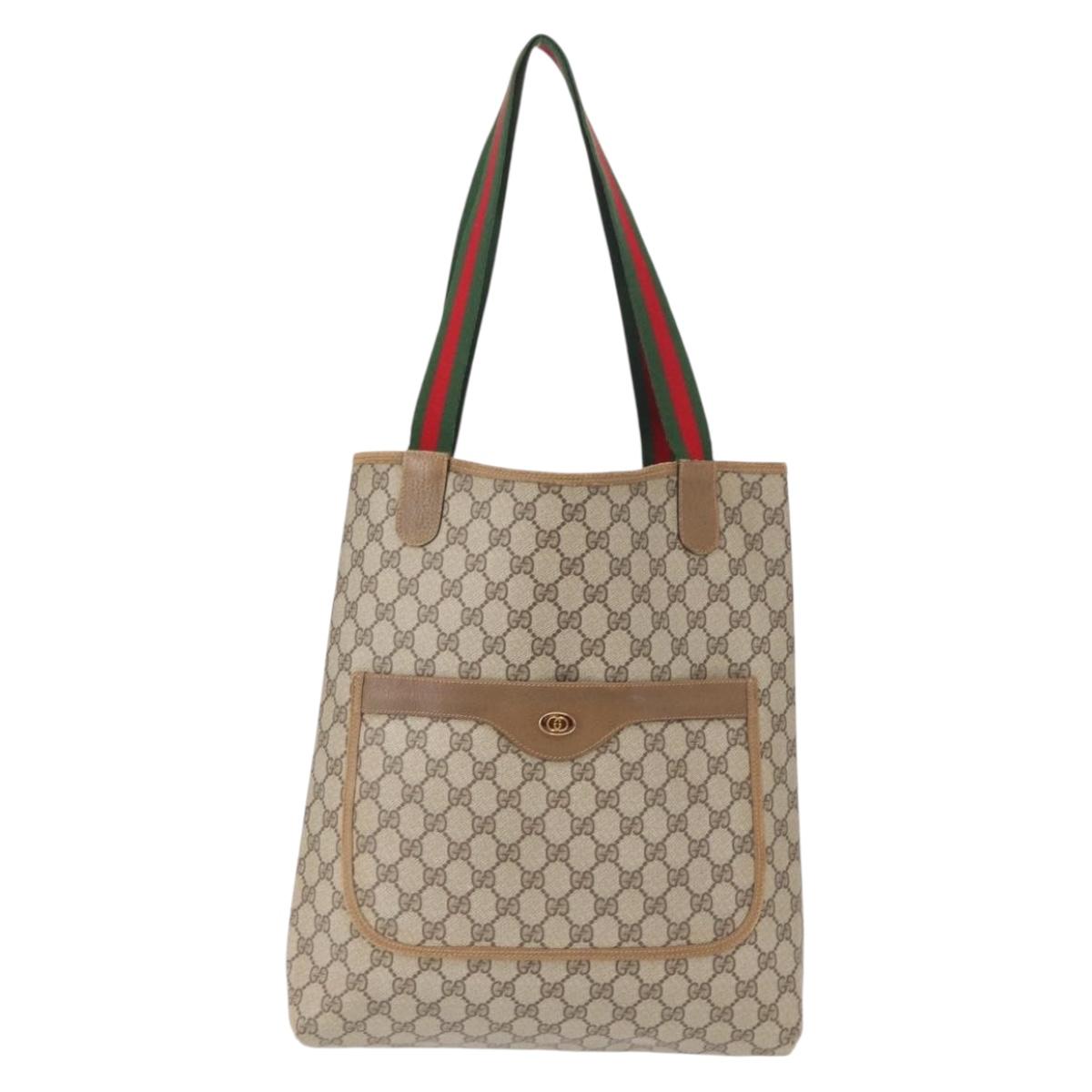 GUCCI GG Supreme Web Sherry Line Bag PVC Beige Red Green 02 003 53 Auth 155240