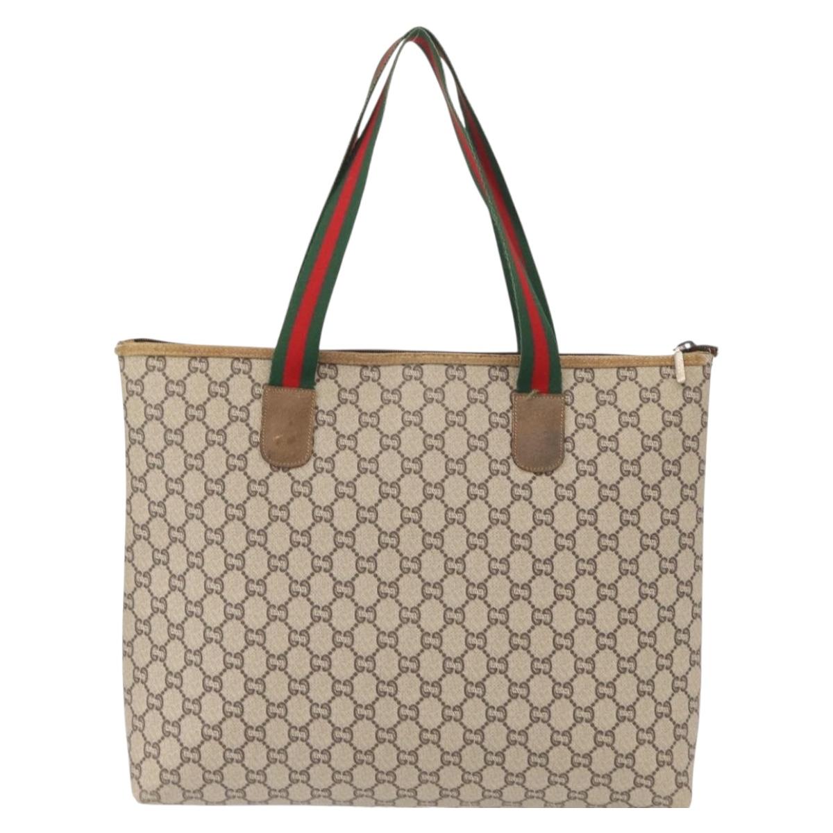 GUCCI GG Plus Supreme Web Sherry Line Tote Bag PVC Beige Red Green Auth 155241