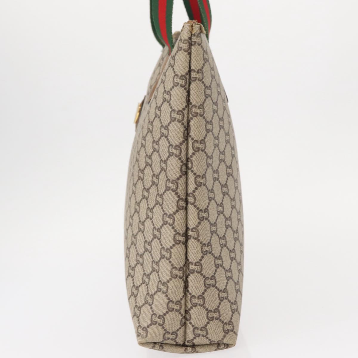 GUCCI GG Plus Supreme Web Sherry Line Tote Bag PVC Beige Red Green Auth 155241