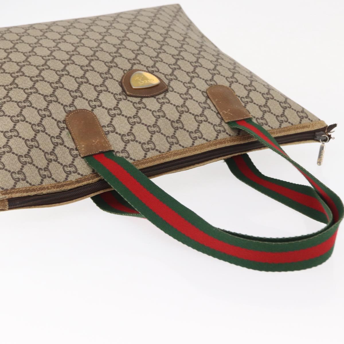 GUCCI GG Plus Supreme Web Sherry Line Tote Bag PVC Beige Red Green Auth 155241
