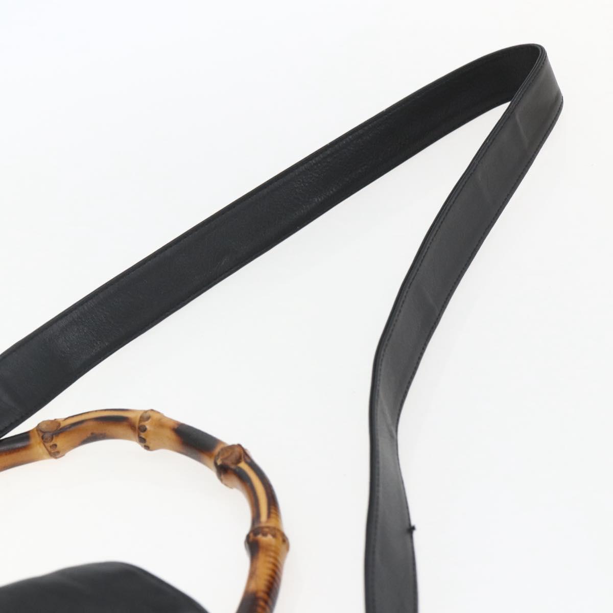 GUCCI Bamboo Hand Bag Leather 2way Black Gold Auth 155242