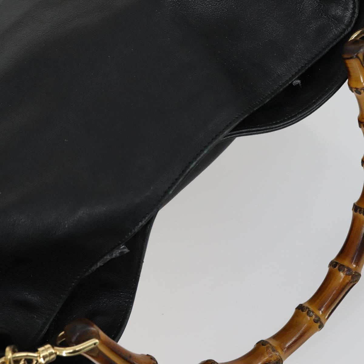 GUCCI Bamboo Hand Bag Leather 2way Black Gold 001 1577 Auth 155243