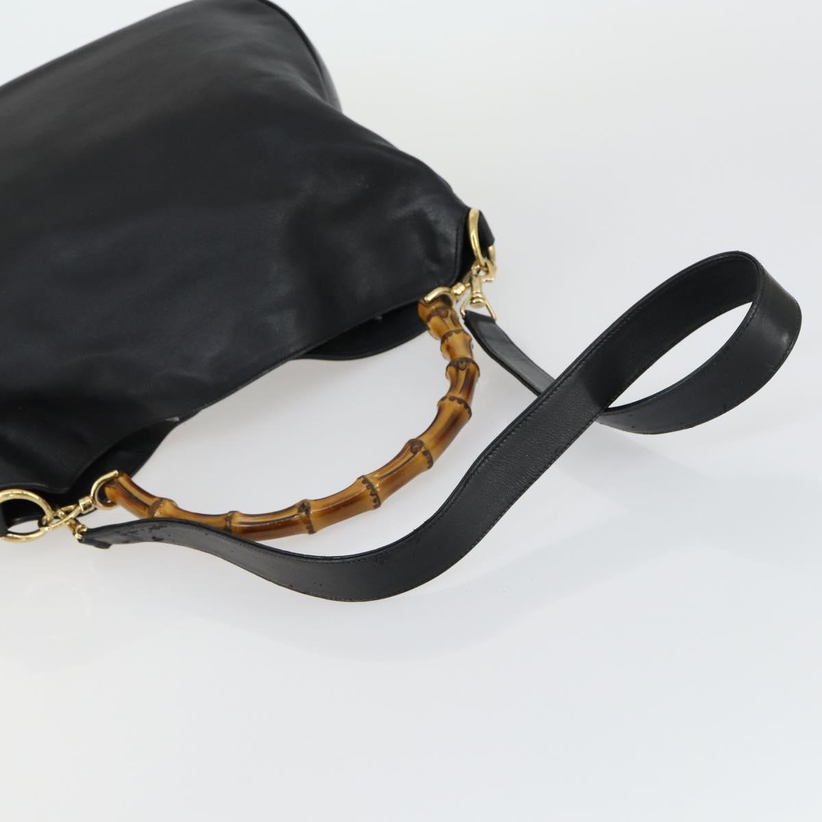 GUCCI Bamboo Hand Bag Leather 2way Black Gold 001 1577 Auth 155243