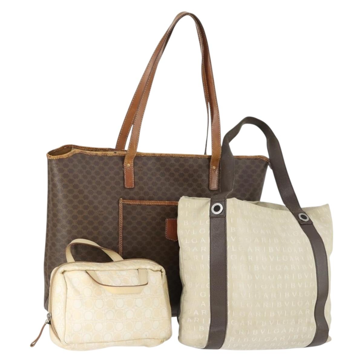 CELINE Bvlgari Salvatore Ferragamo Macadam Bag PVC 3 Set Brown Auth 155245
