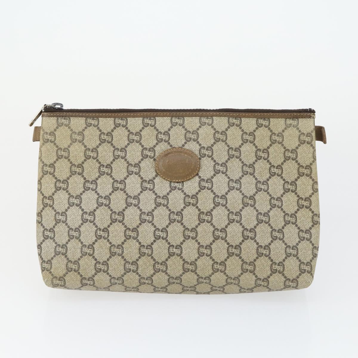 GUCCI GG Canvas GG Plus Sherry Line Bag PVC 3 Set Beige Navy Auth 155246