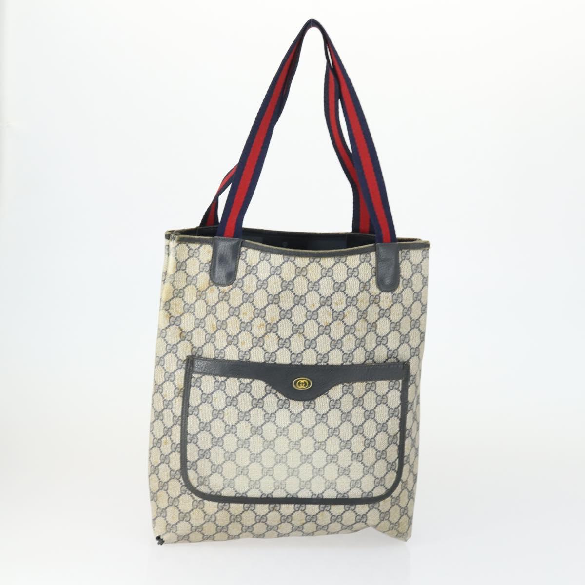 GUCCI GG Canvas GG Plus Sherry Line Bag PVC 3 Set Beige Navy Auth 155246