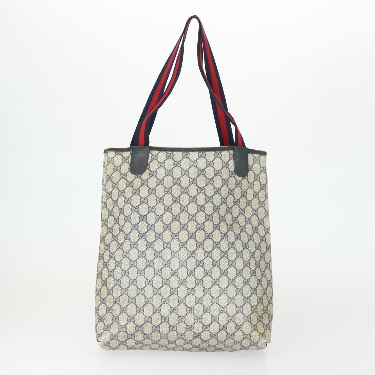 GUCCI GG Canvas GG Plus Sherry Line Bag PVC 3 Set Beige Navy Auth 155246