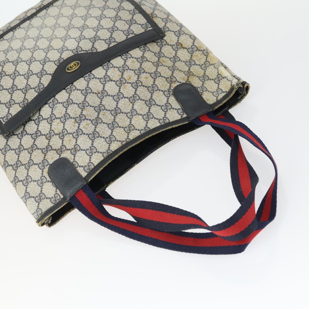 GUCCI GG Canvas GG Plus Sherry Line Bag PVC 3 Set Beige Navy Auth 155246