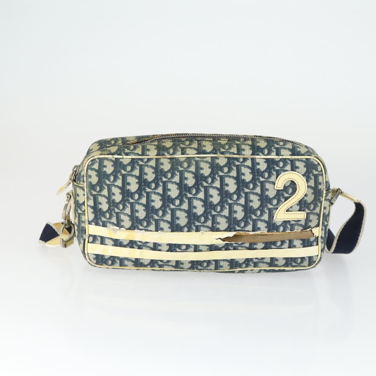 Christian Dior Trotter Honeycomb Canvas Bag PVC 2 Set Navy Beige Auth 155247