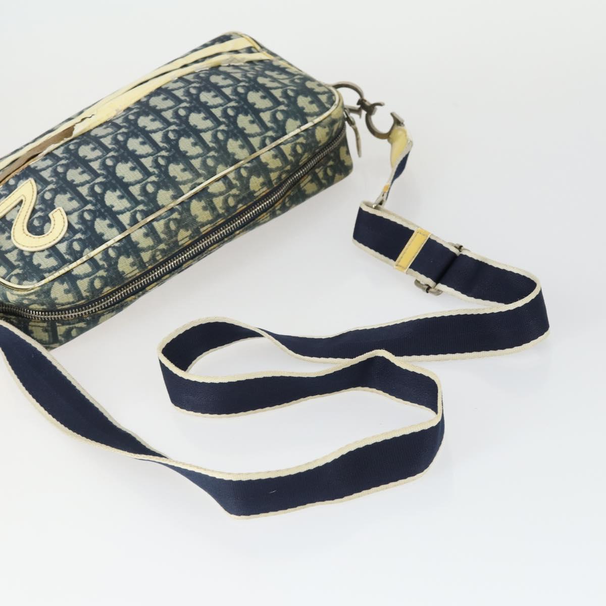 Christian Dior Trotter Honeycomb Canvas Bag PVC 2 Set Navy Beige Auth 155247