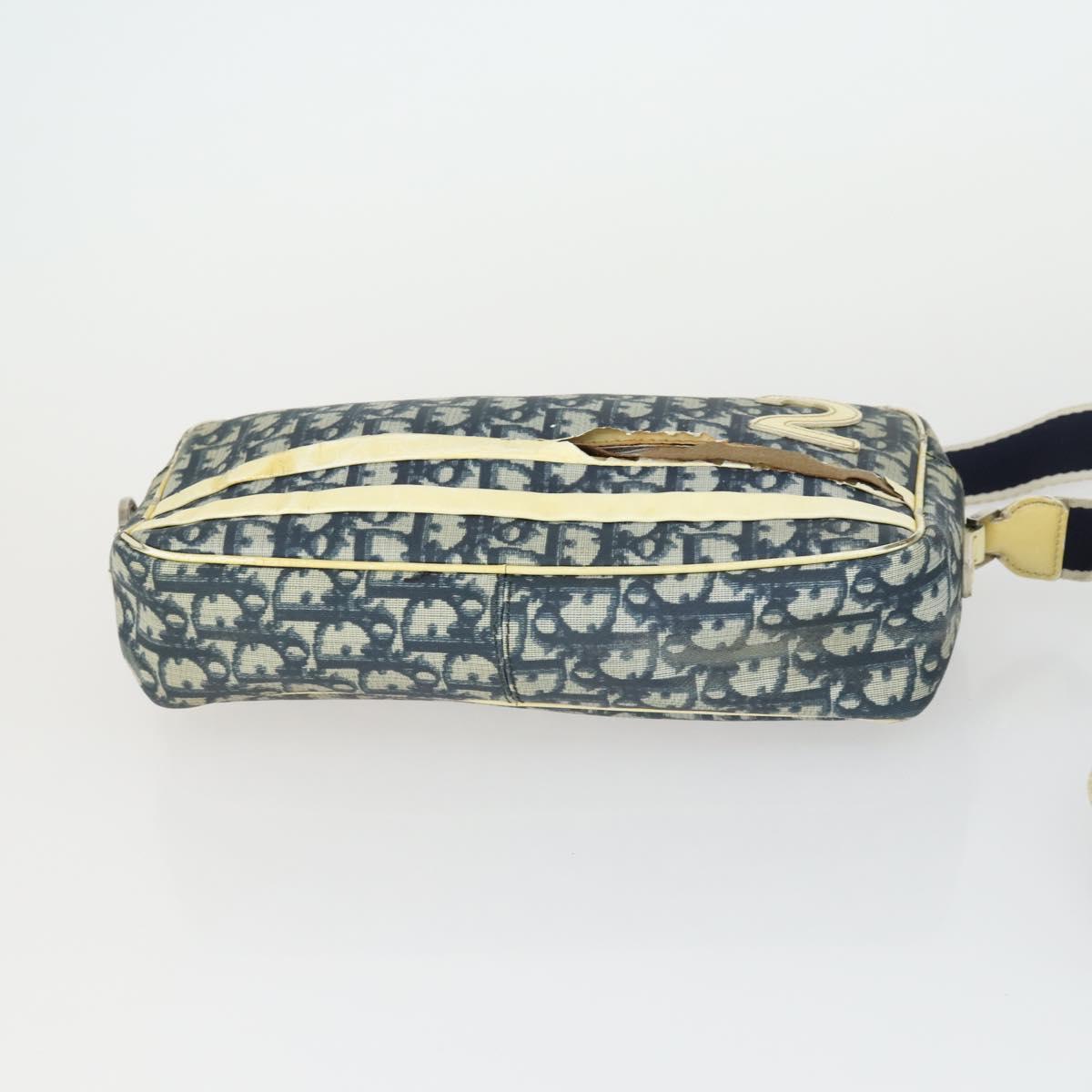 Christian Dior Trotter Honeycomb Canvas Bag PVC 2 Set Navy Beige Auth 155247