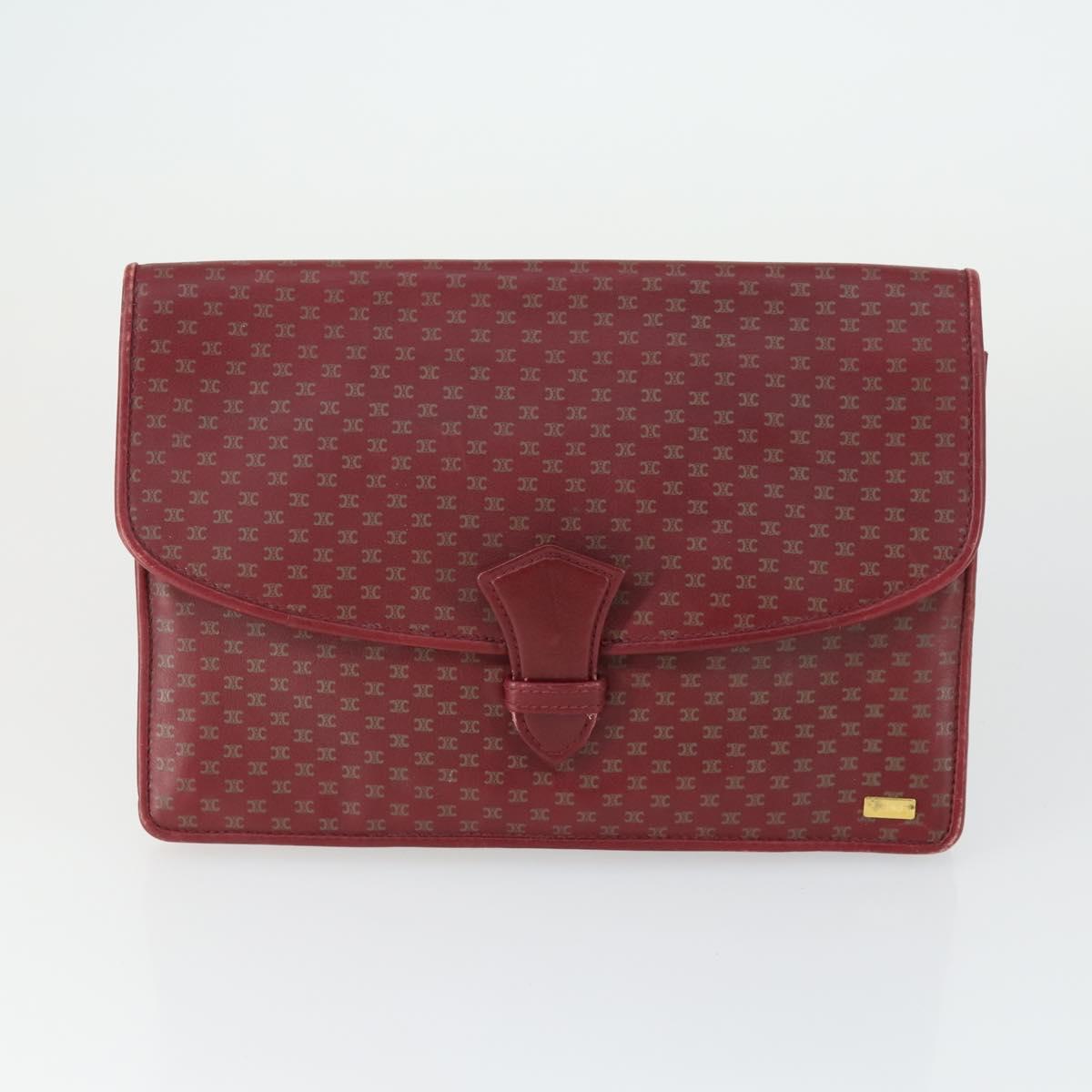 CELINE Macadam Canvas Clutch Bag PVC Leather 2 Set Brown Red Auth 155251