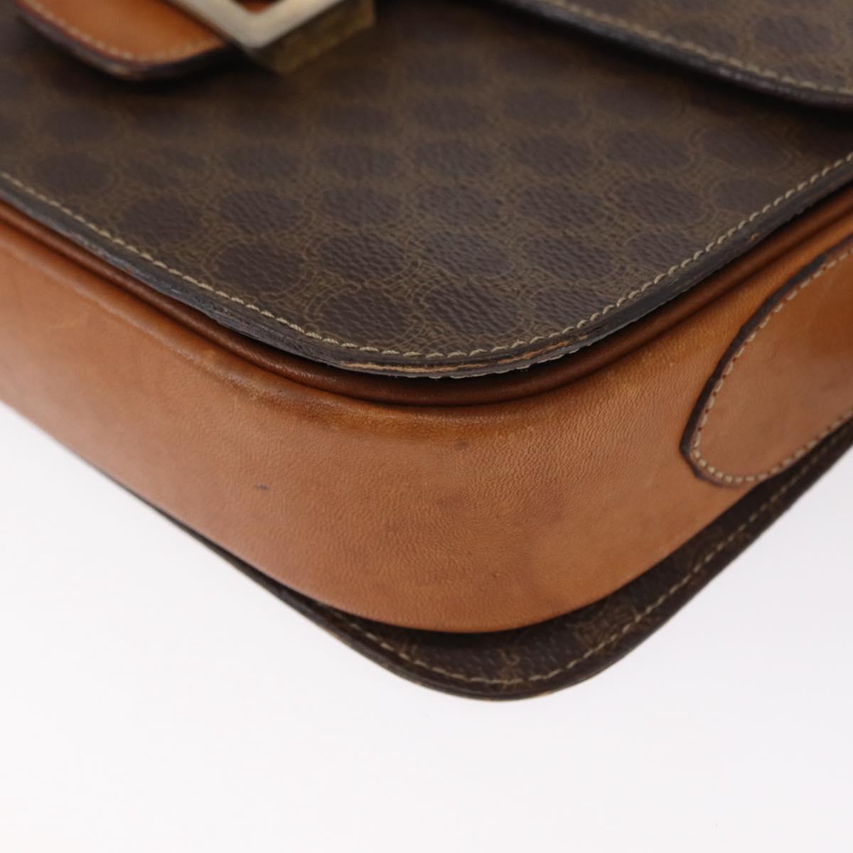 CELINE Macadam Canvas Shoulder Bag PVC Leather Brown Gold Auth 155288