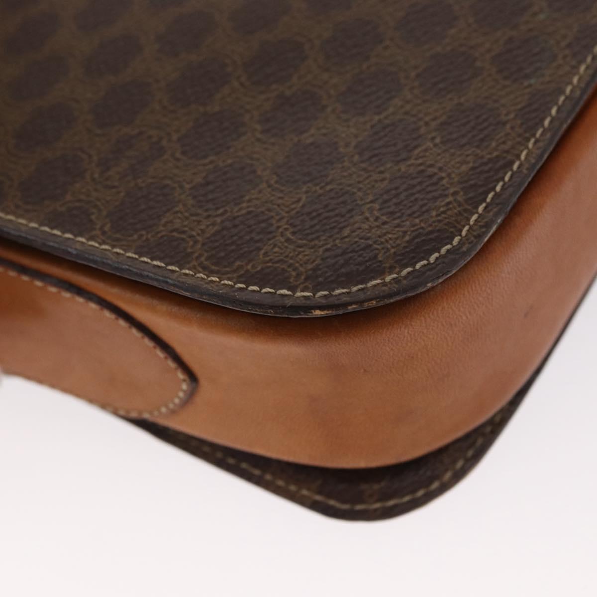 CELINE Macadam Canvas Shoulder Bag PVC Leather Brown Gold Auth 155288