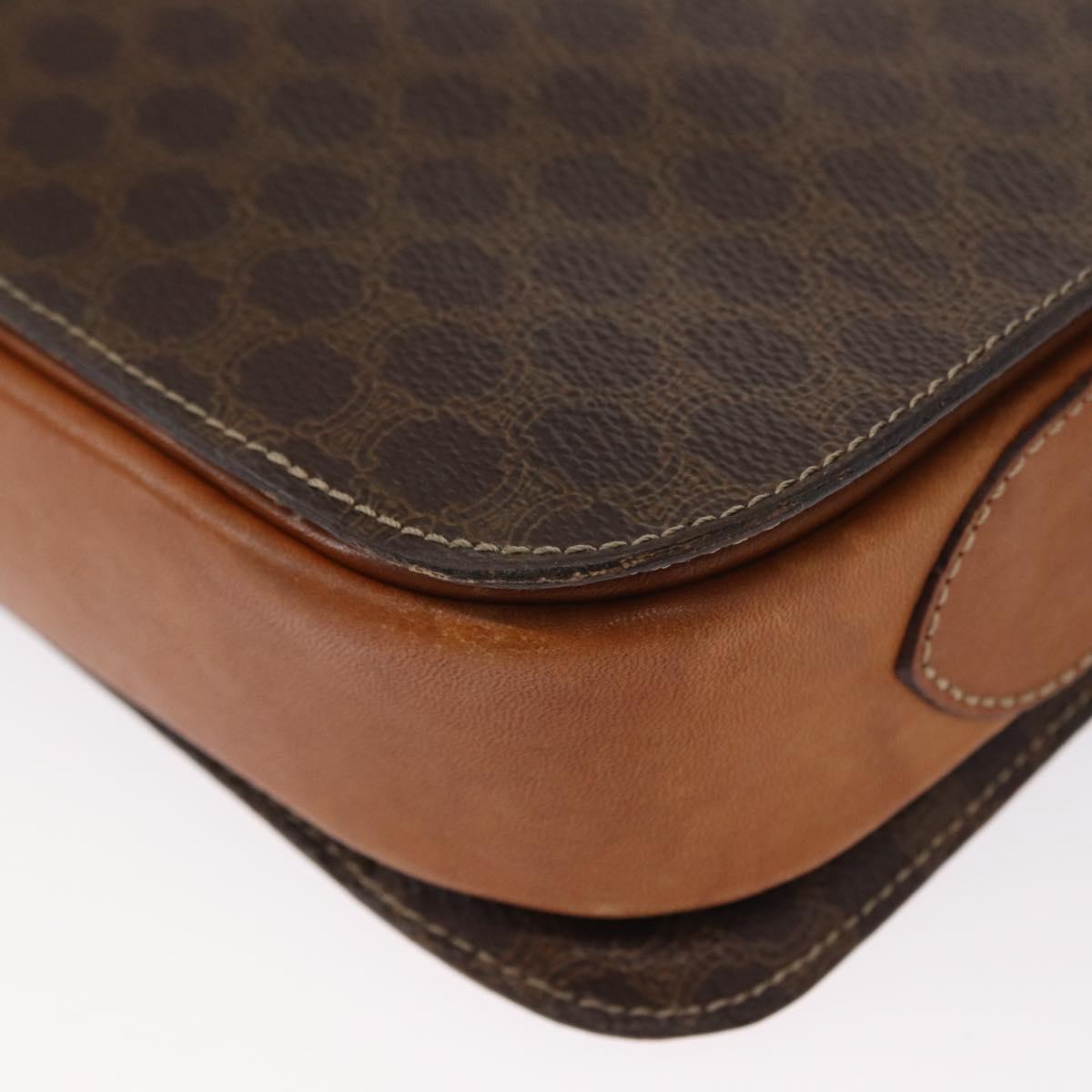 CELINE Macadam Canvas Shoulder Bag PVC Leather Brown Gold Auth 155288