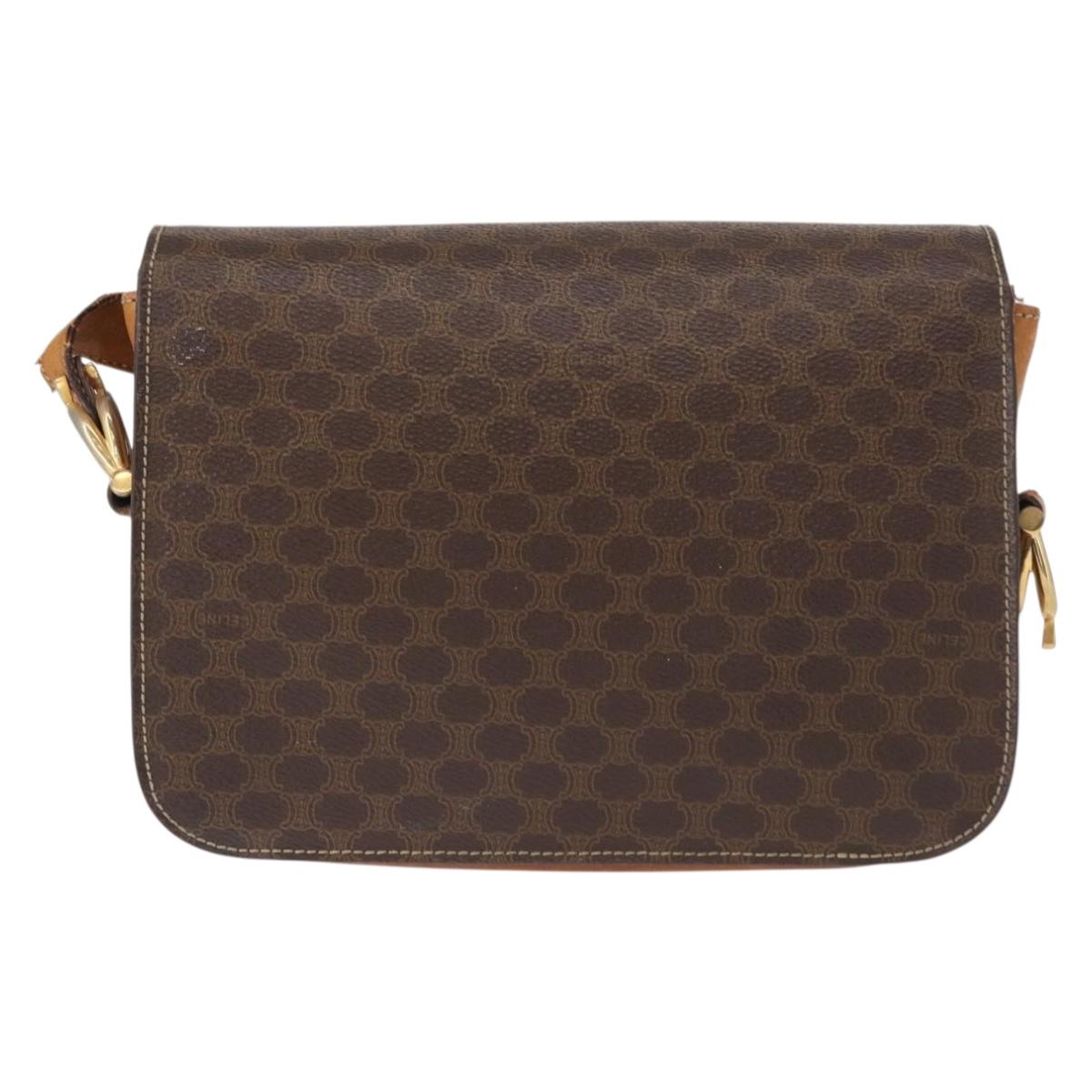 CELINE Macadam Canvas Shoulder Bag PVC Leather Brown Gold Auth 155288