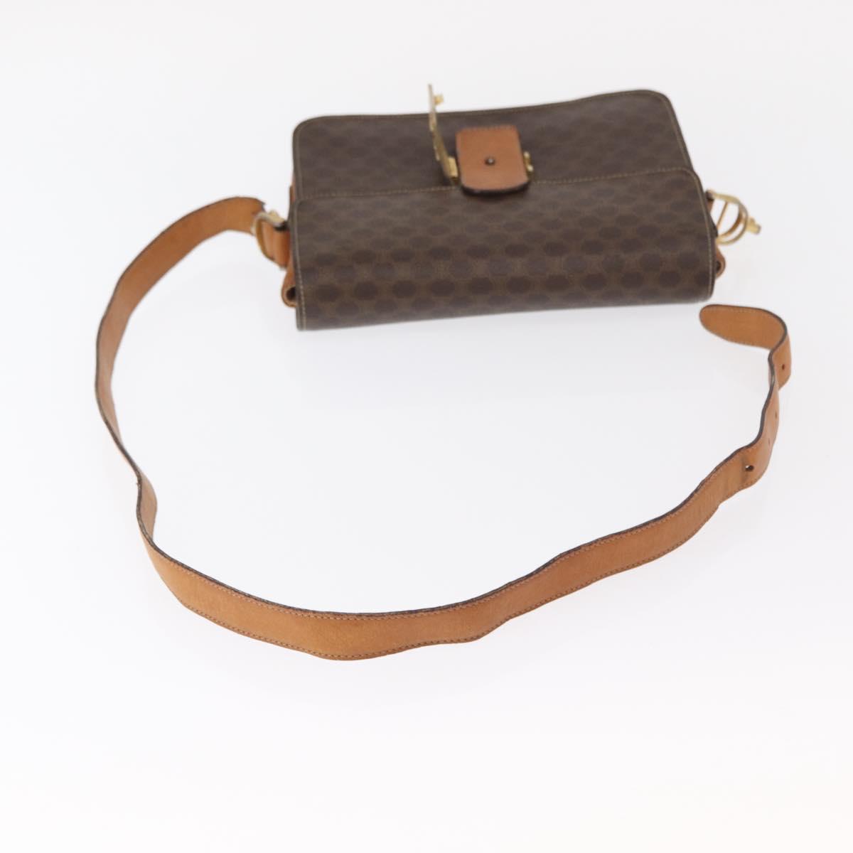 CELINE Macadam Canvas Shoulder Bag PVC Leather Brown Gold Auth 155288