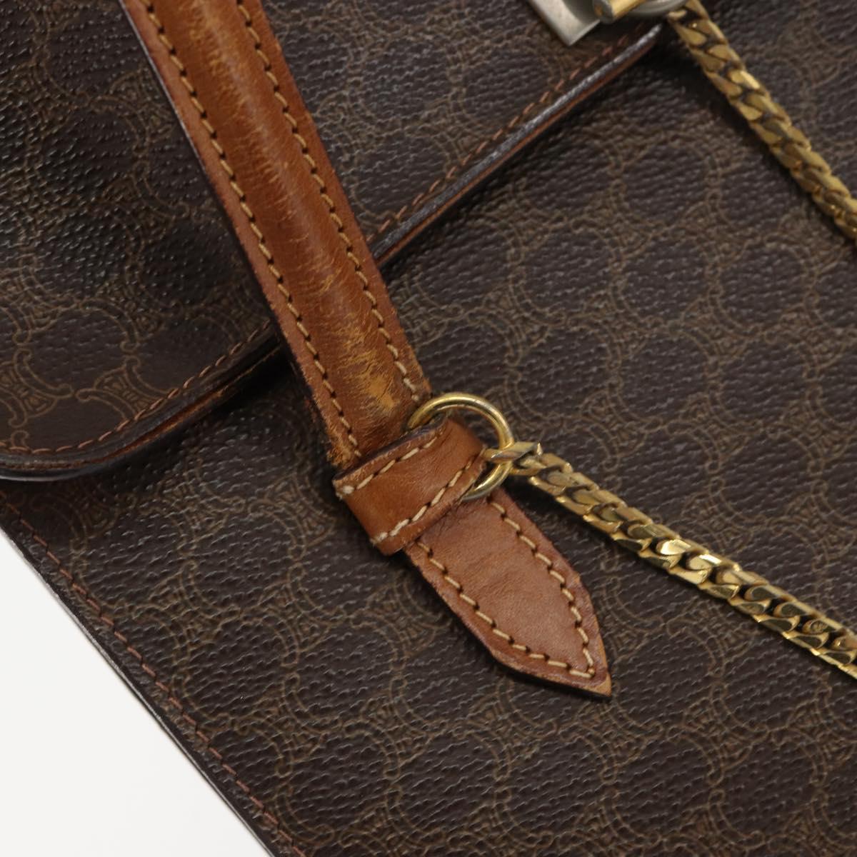 CELINE Macadam Canvas Shoulder Bag PVC Leather Brown Gold Auth 155289