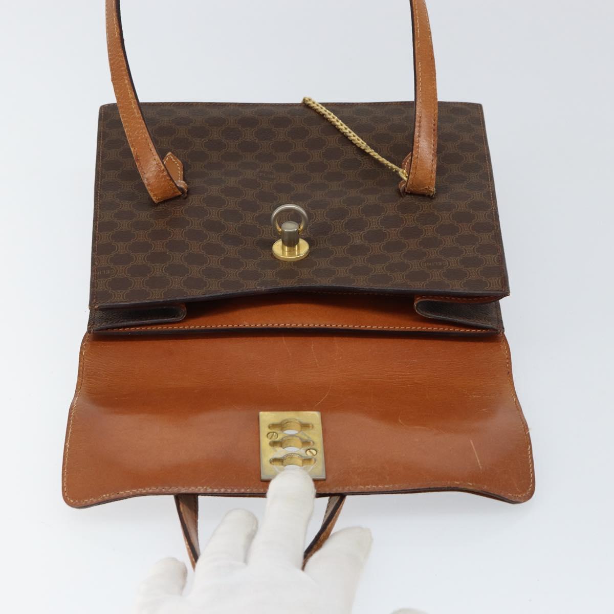 CELINE Macadam Canvas Shoulder Bag PVC Leather Brown Gold Auth 155289