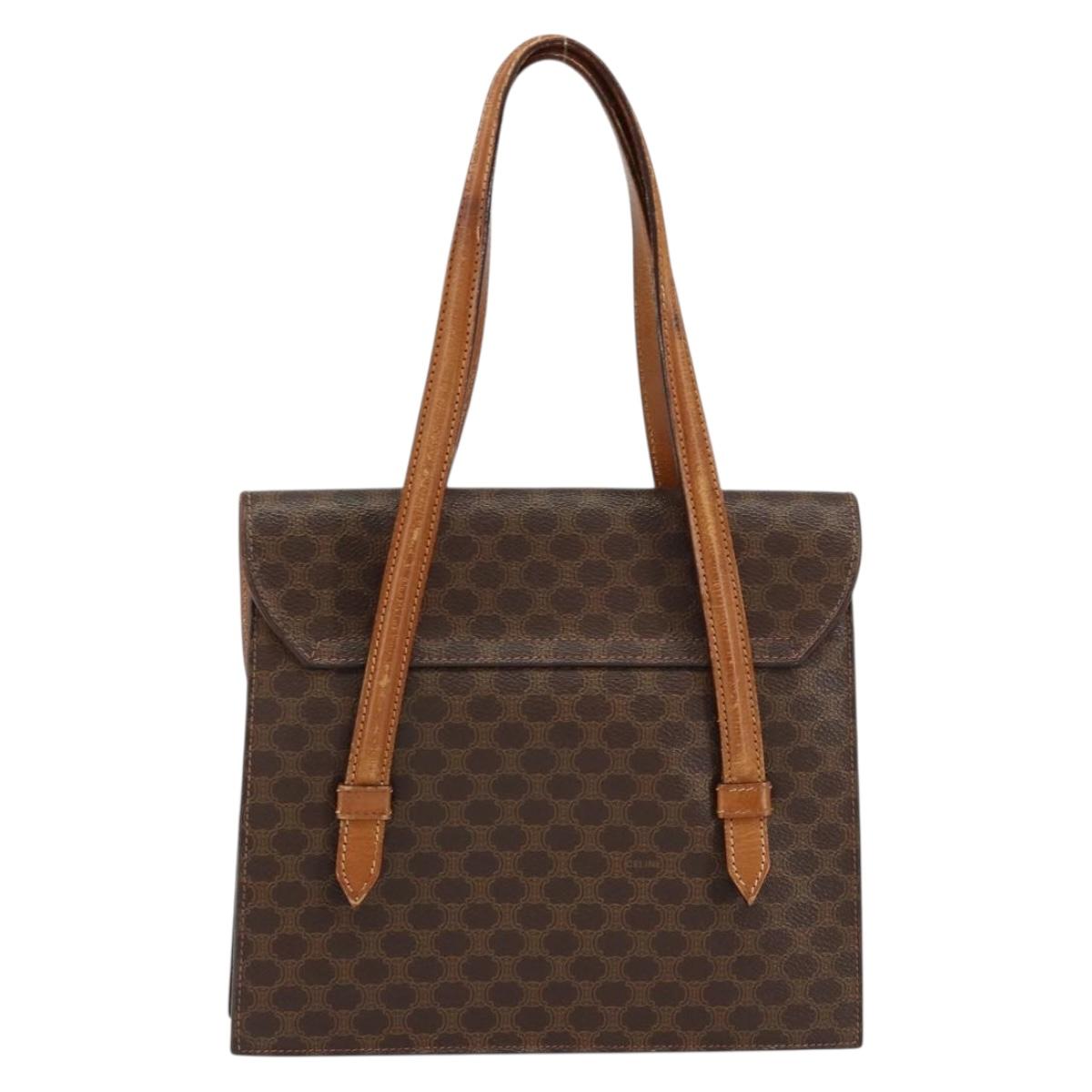 CELINE Macadam Canvas Shoulder Bag PVC Leather Brown Gold Auth 155289