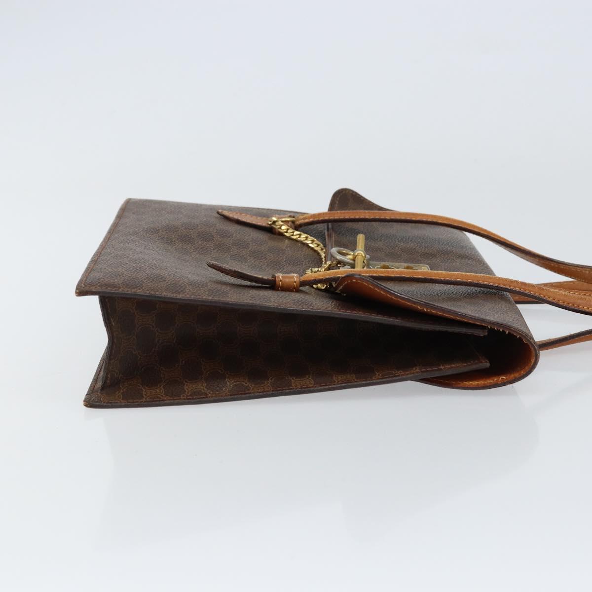 CELINE Macadam Canvas Shoulder Bag PVC Leather Brown Gold Auth 155289