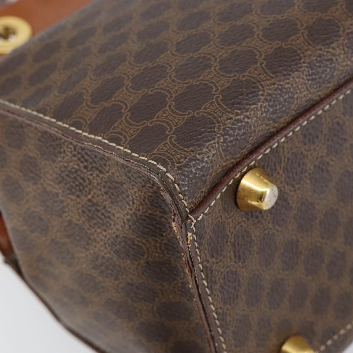 CELINE Macadam Canvas Hand Bag PVC Leather Brown Gold Auth 155290