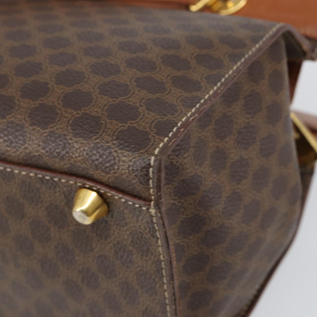 CELINE Macadam Canvas Hand Bag PVC Leather Brown Gold Auth 155290
