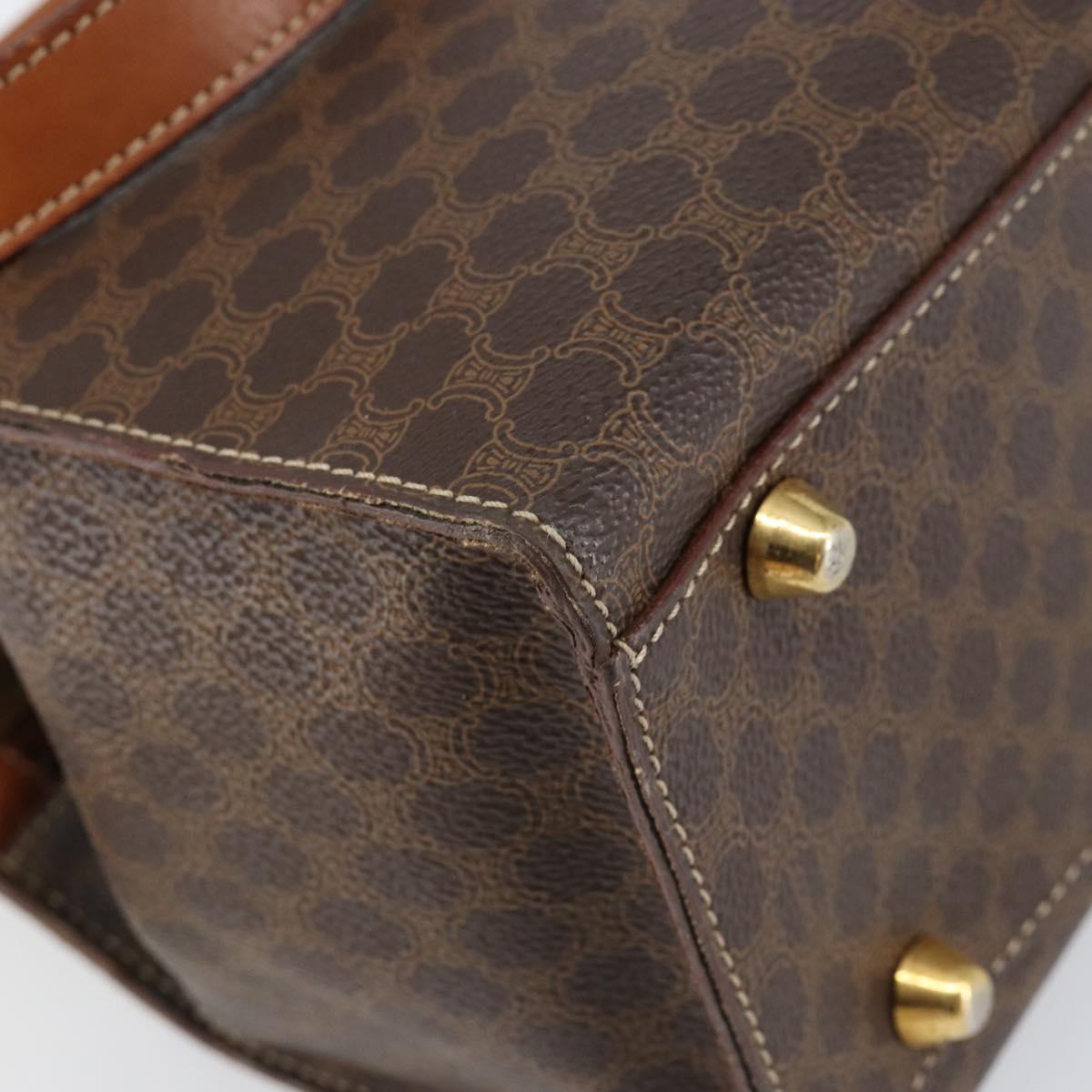 CELINE Macadam Canvas Hand Bag PVC Leather Brown Gold Auth 155290
