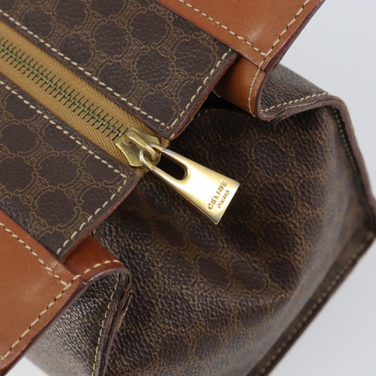 CELINE Macadam Canvas Hand Bag PVC Leather Brown Gold Auth 155290