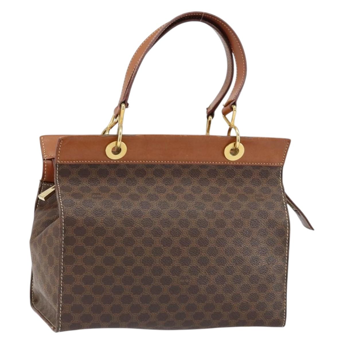 CELINE Macadam Canvas Hand Bag PVC Leather Brown Gold Auth 155290