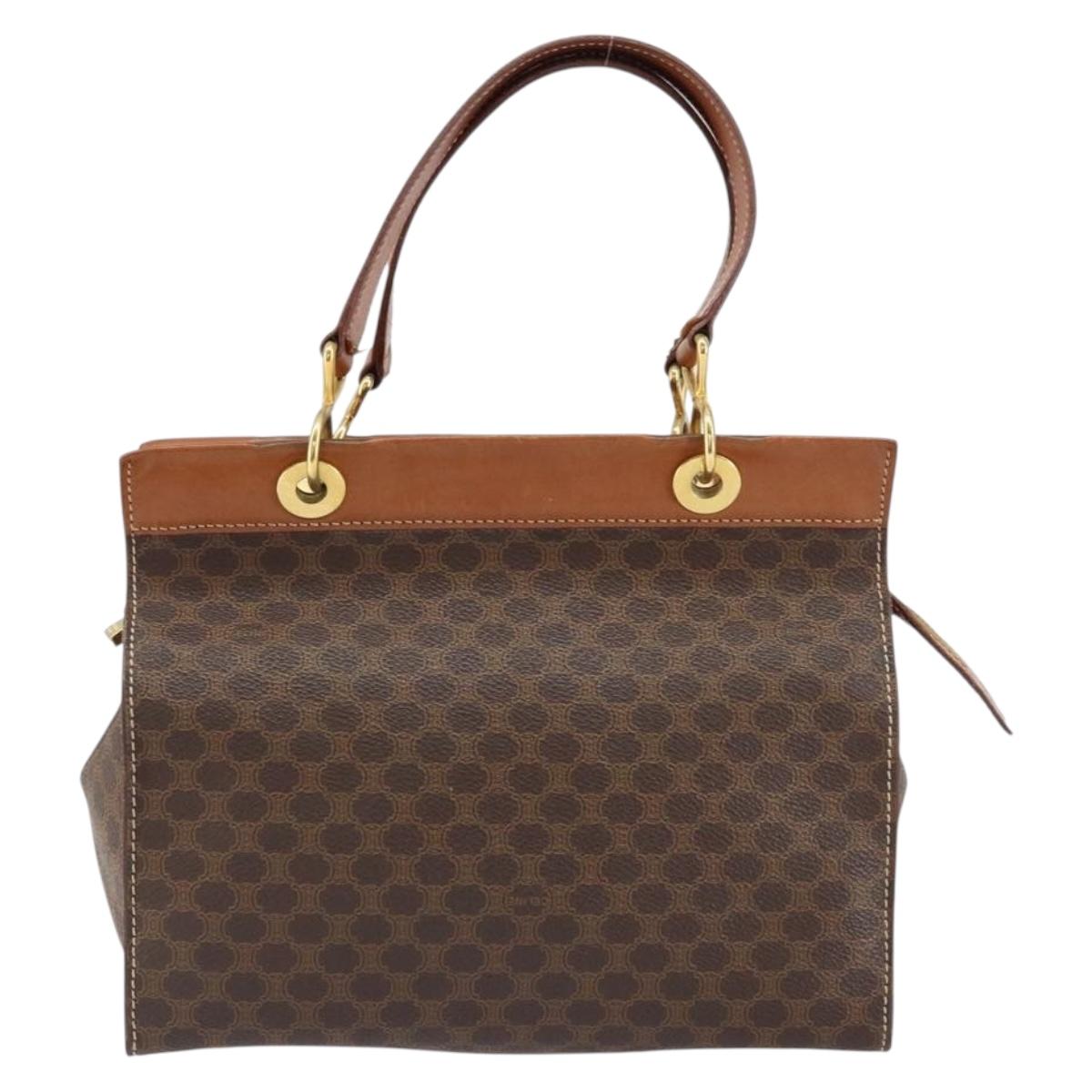 CELINE Macadam Canvas Hand Bag PVC Leather Brown Gold Auth 155290