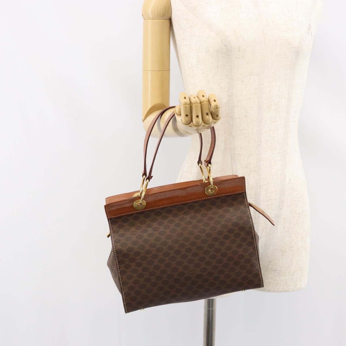 CELINE Macadam Canvas Hand Bag PVC Leather Brown Gold Auth 155290