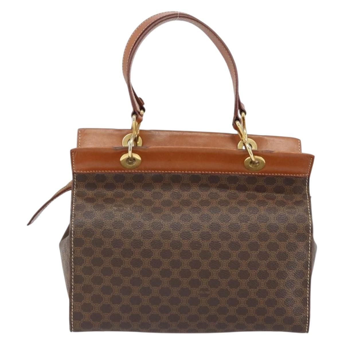 CELINE Macadam Canvas Hand Bag PVC Leather Brown Gold Auth 155290
