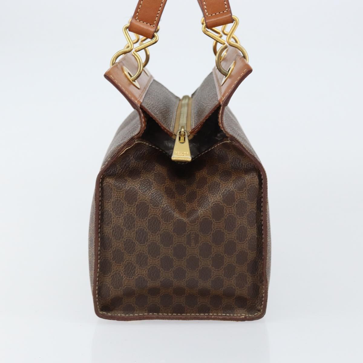 CELINE Macadam Canvas Hand Bag PVC Leather Brown Gold Auth 155290