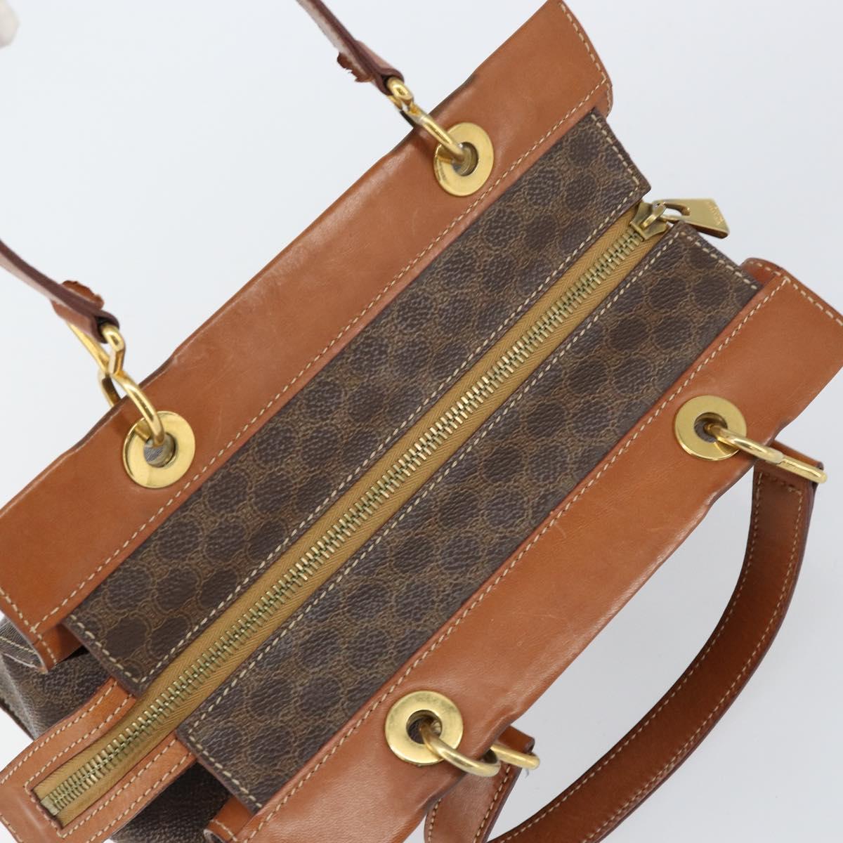 CELINE Macadam Canvas Hand Bag PVC Leather Brown Gold Auth 155290