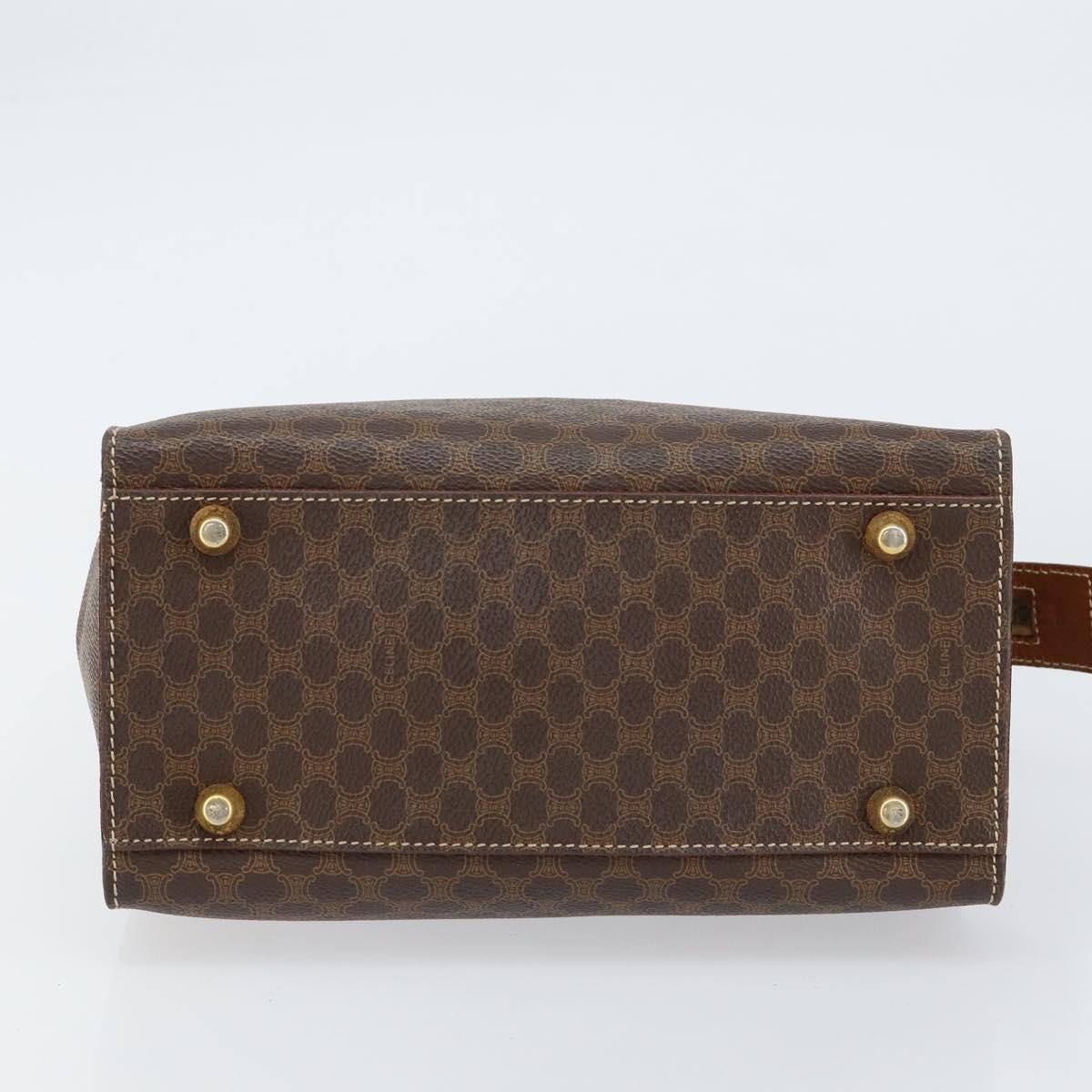 CELINE Macadam Canvas Hand Bag PVC Leather Brown Gold Auth 155290