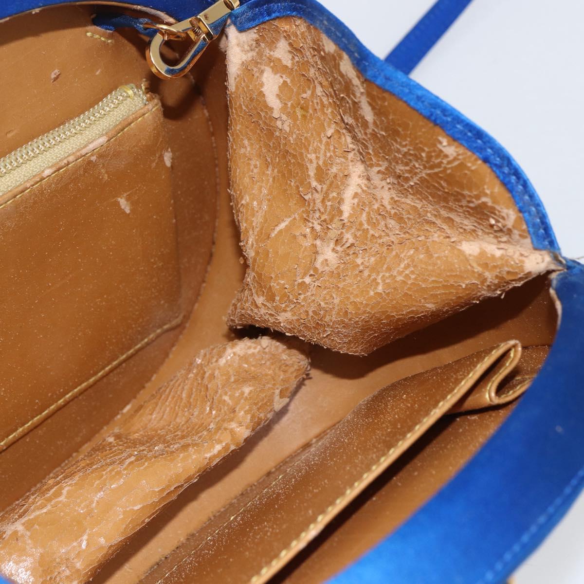 LOEWE Hand Bag Satin 2way Blue Gold Auth 155292