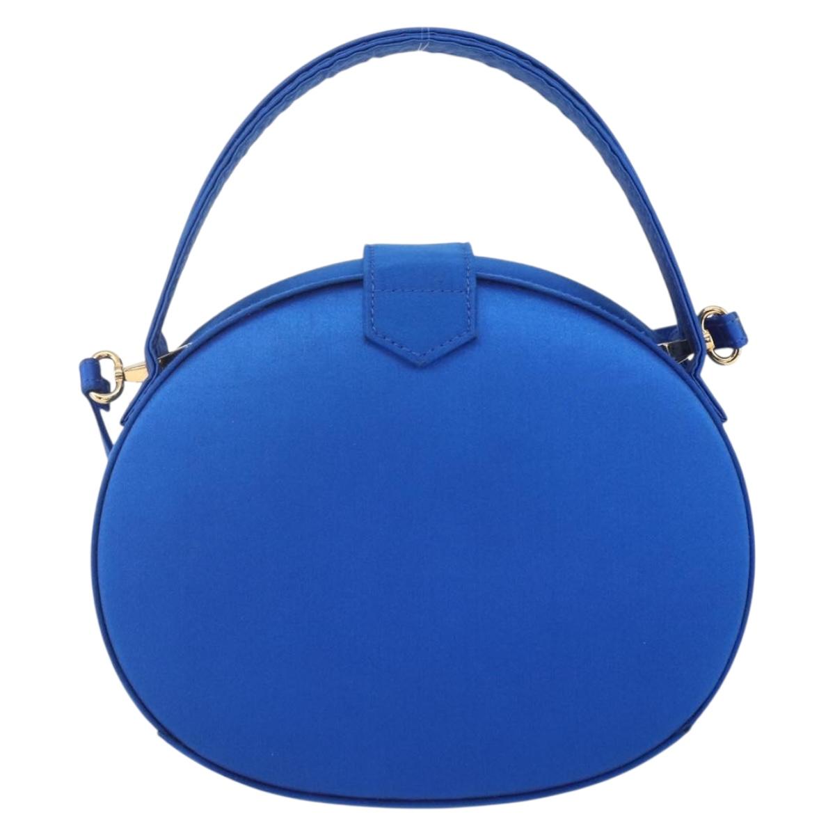 LOEWE Hand Bag Satin 2way Blue Gold Auth 155292